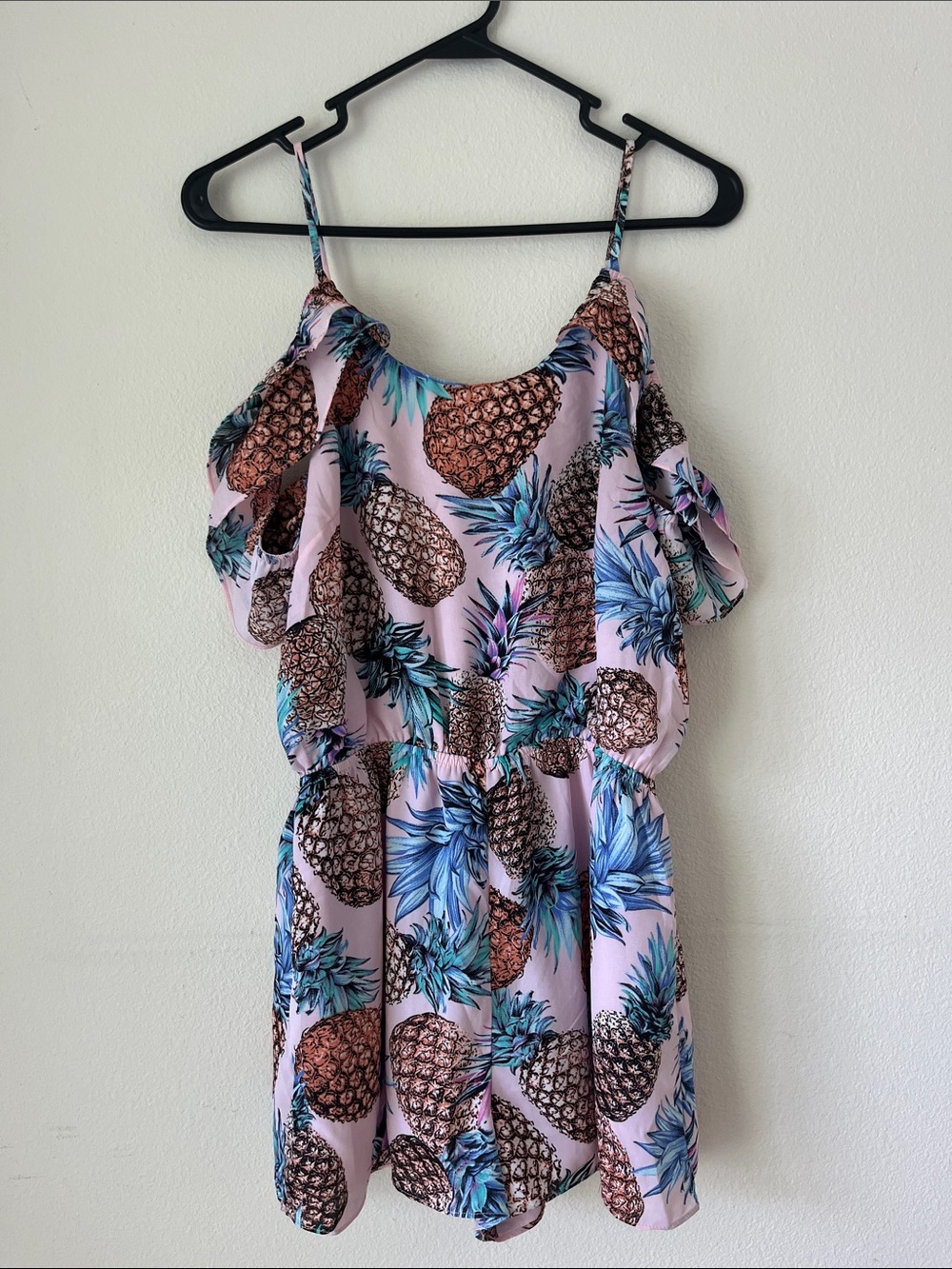 Buddy Love Pink Pineapple Print Cold-Shoulder Romper NWT Size M